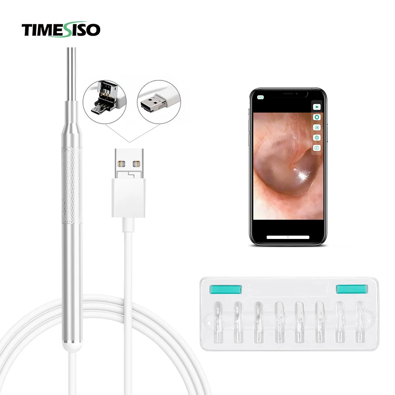 

TIMESISO Ear Wax Otoscope USB Cleaning Remover Tool Kit Ear Endoscope Cleaner with LED, Silver