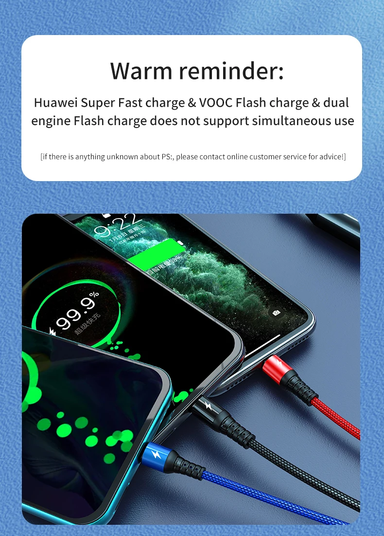 Phone accessories 5A super charge USB cable 3 in 1 fast Charger cable 2.0 type-C c-type data usb cable CE ROHS FCC - ANKUX.COM