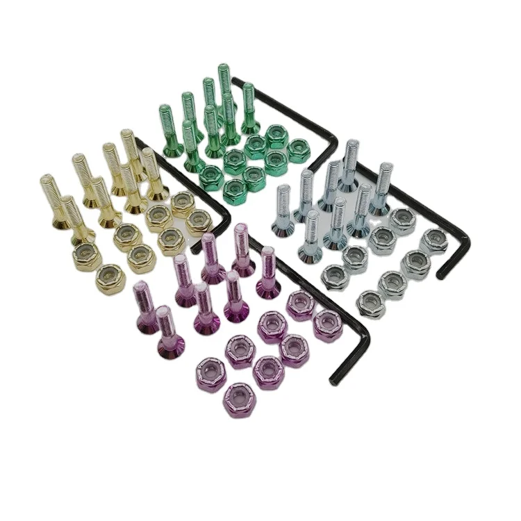 Wholesale skate hardware 1inch colored skateboard bolts with Allen head skateboard screws and nuts