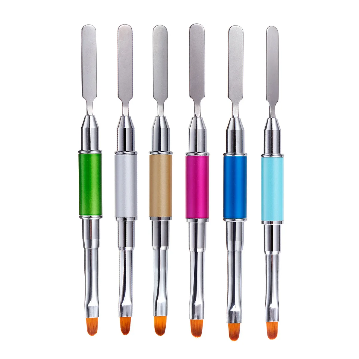 

1pc Dual Head Nail Art Brush Acrylic UV GeL Extension Building Drawing Pen Brush Removal Spatula Stick All for Manicures Tools, White, black and pink