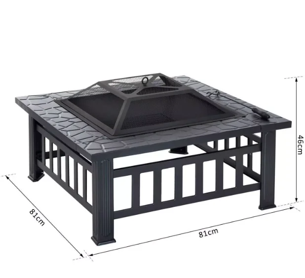 3 in 1 Square BBQ Fire Pit with Cooking mesh table cover heavy duty patio fire place outdoor garden backyard fire pit