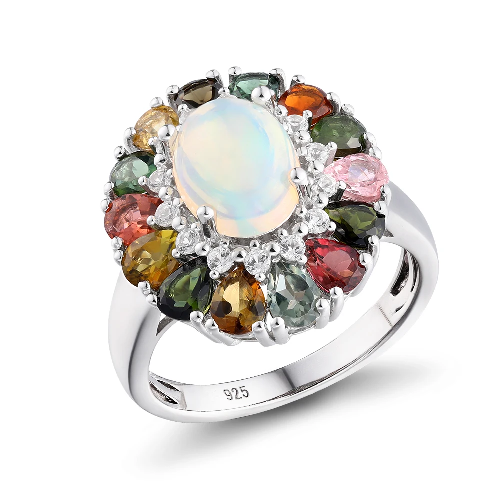 

High Quality natural Opal Tourmaline Gem 925 Sterling Silver Custom Wedding rings jewelry women