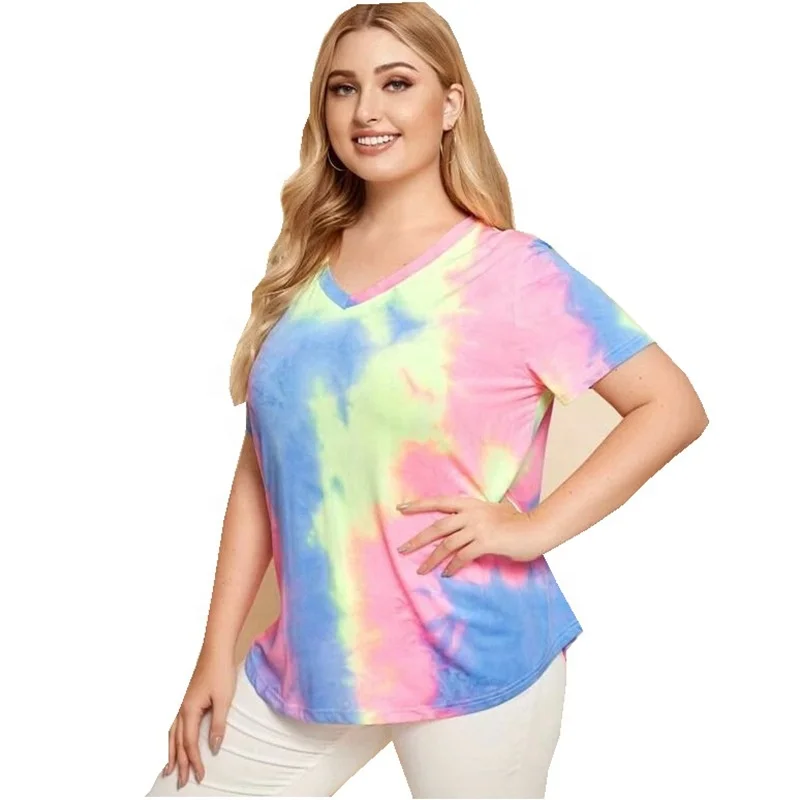 

New Arrival High quality summer Fashion Women's Tie Dye T-Shirt Rolled Short Sleeve Crop Tops Round Neck Tee Oem Fashion shirt, Shown