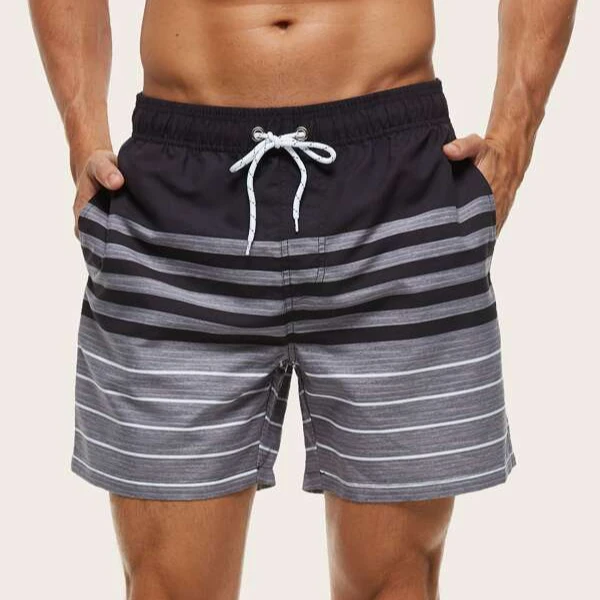 

hot sale custom Quick Dry men's surf beach pants board shorts with sublimation printing Men Striped Drawstring Waist Swim Trunks
