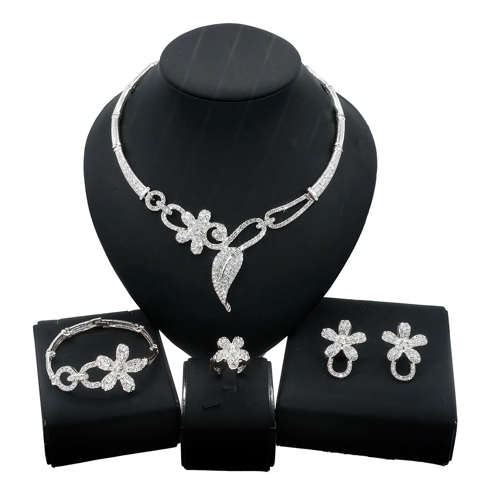 

Yulaili New Model Silver Flower Jewelry Set and Well-designed Delicate Pattern Bracelet Ring Necklace Earring Gift Jewelry Sets
