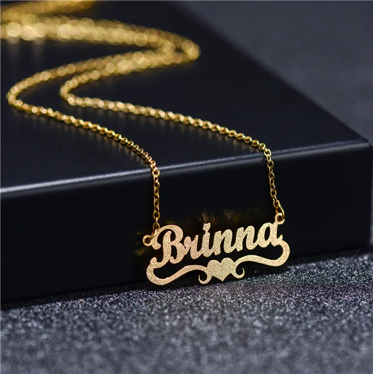 

Wholesale Stainless Steel 18k Gold Bling Custom kids Name Jewelry Hearts shaped Iced Out Name Plate Necklace Personalized