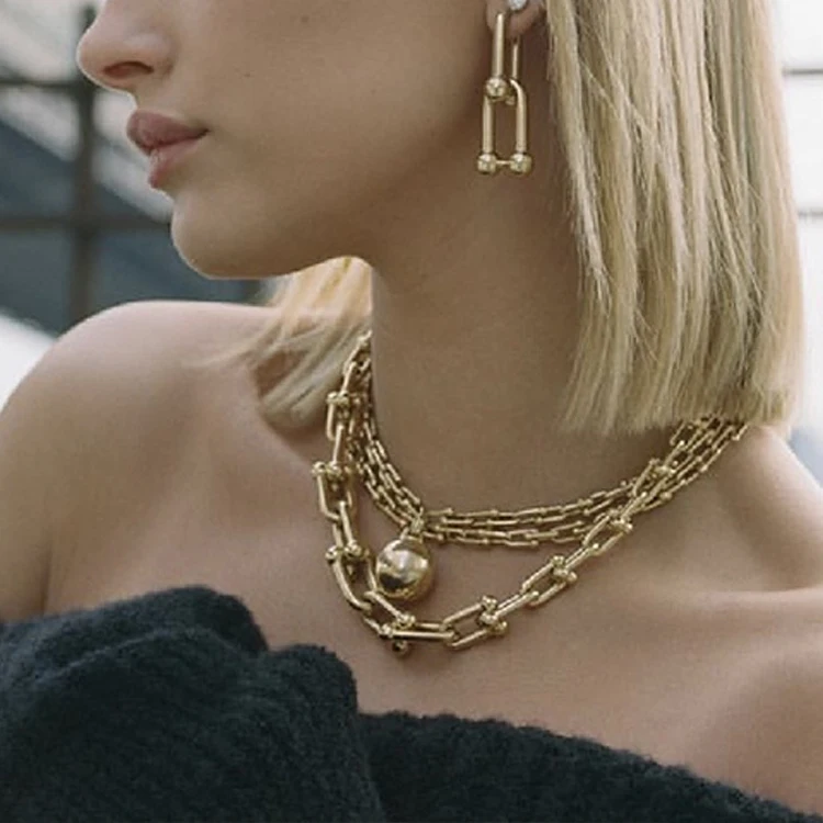 

6.9MM Wide 18K Gold Plated Thick Chunky U Shaped Chain Necklace Women Minimal Hip Hop Necklace