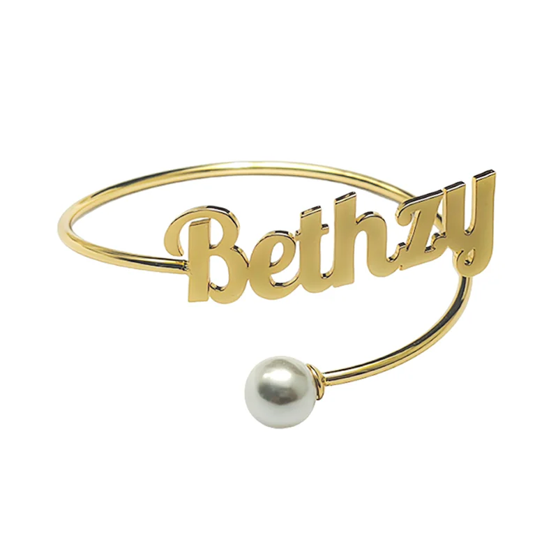 Qiuhan Pearl Opening Bracelet Stainless Steel Jewelry Gift for Women Custom Name Bracelet
