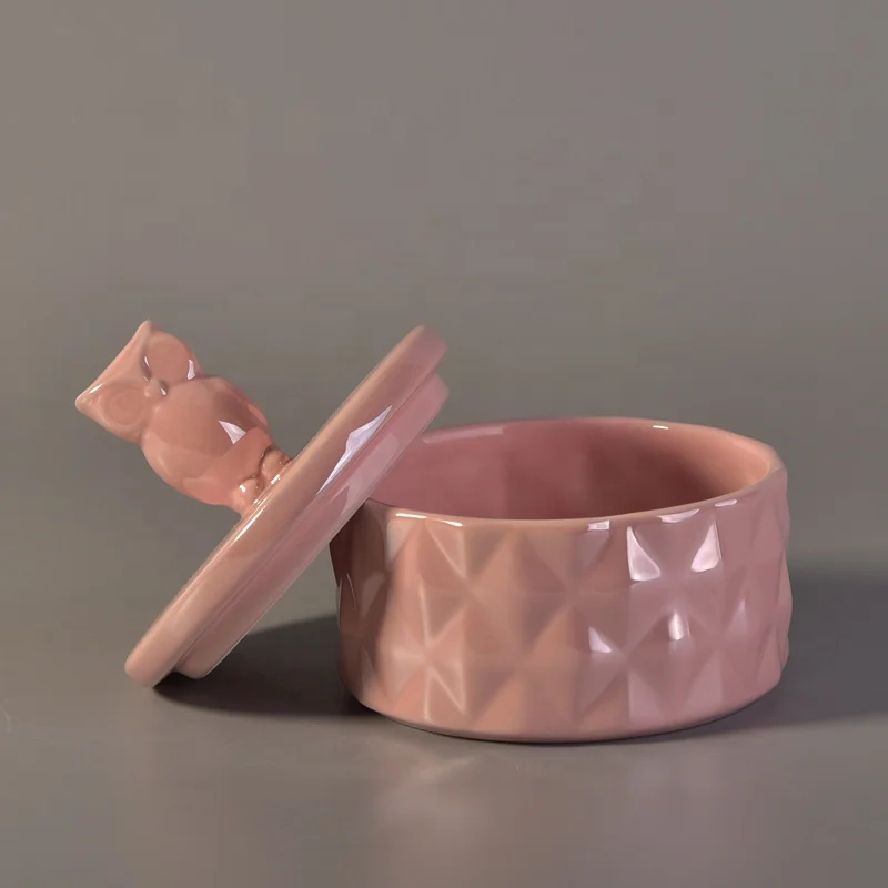 Mini Pink square ceramic candle jar scented candle holder with lid home decor