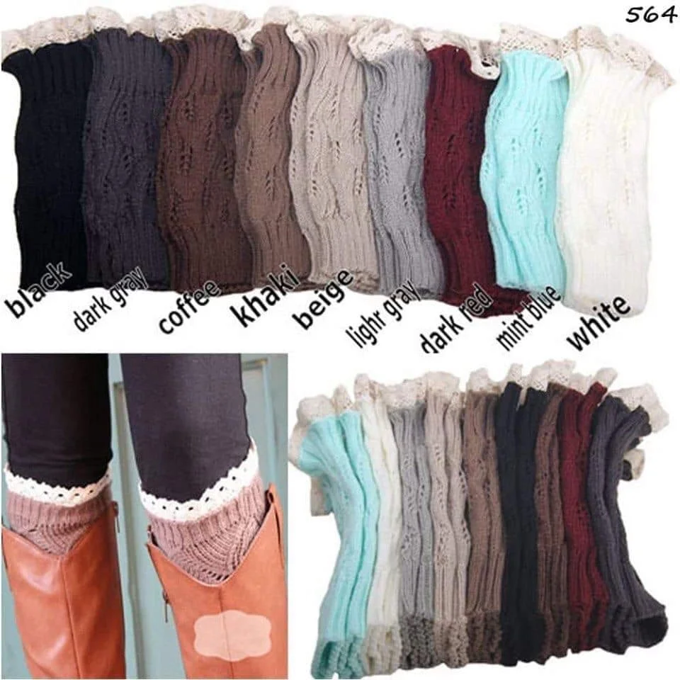 

hot sell winter knit lace women crochet boot cuffs, 9 colors