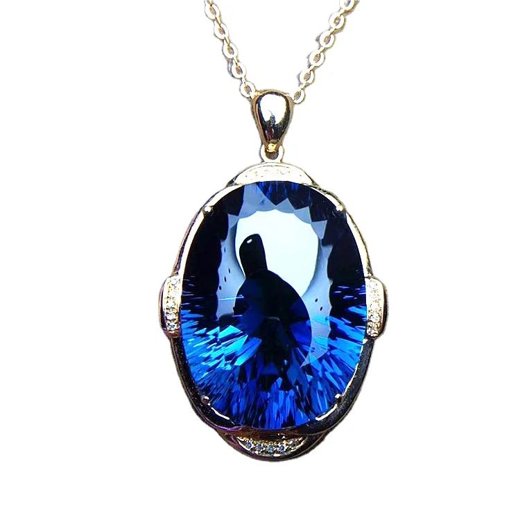 

SGARIT brand gemstone jewelry 24.5ct oval shape London Blue Topaz crystal pendant necklace jewelry