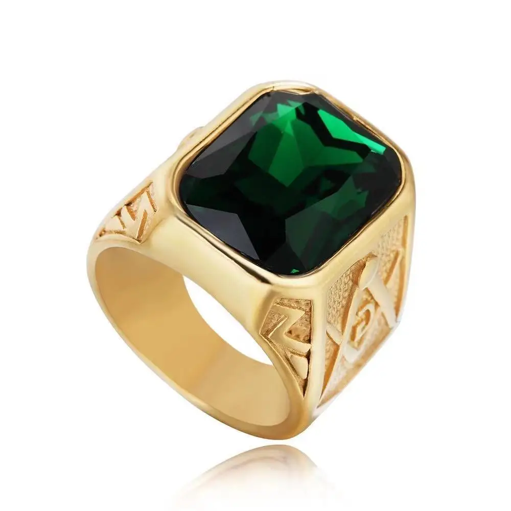 

Retro Masonic gemstone men's stainless steel ring Gemstone Ring
