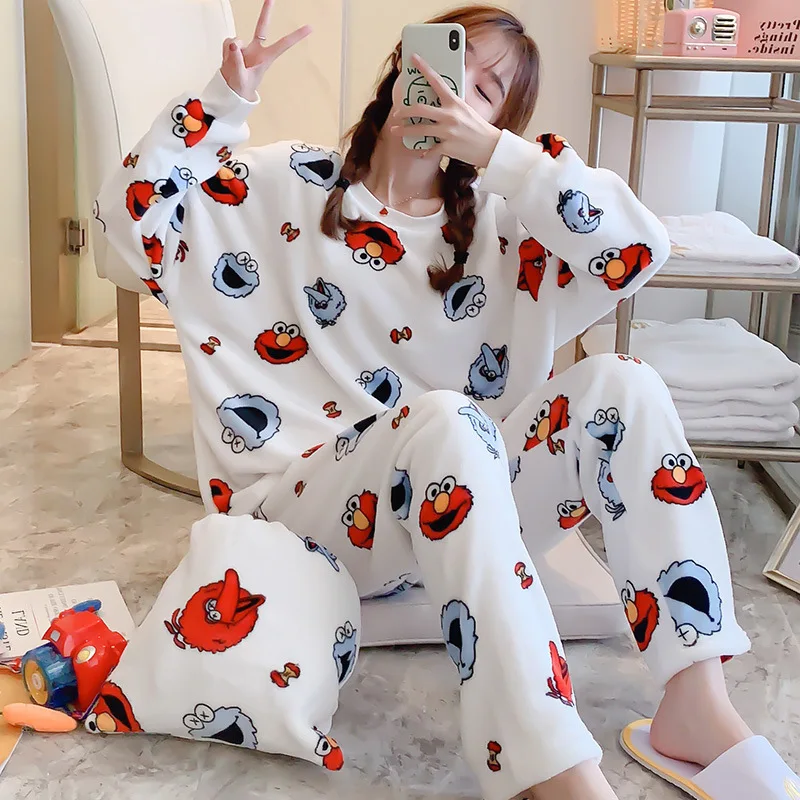 

Winter Flannel Night Suits Cute Sleep Wear Pillamas De Mujer Pijama Franela Warm Pajama Plush Sleepwear Fleece Pyjama For Women