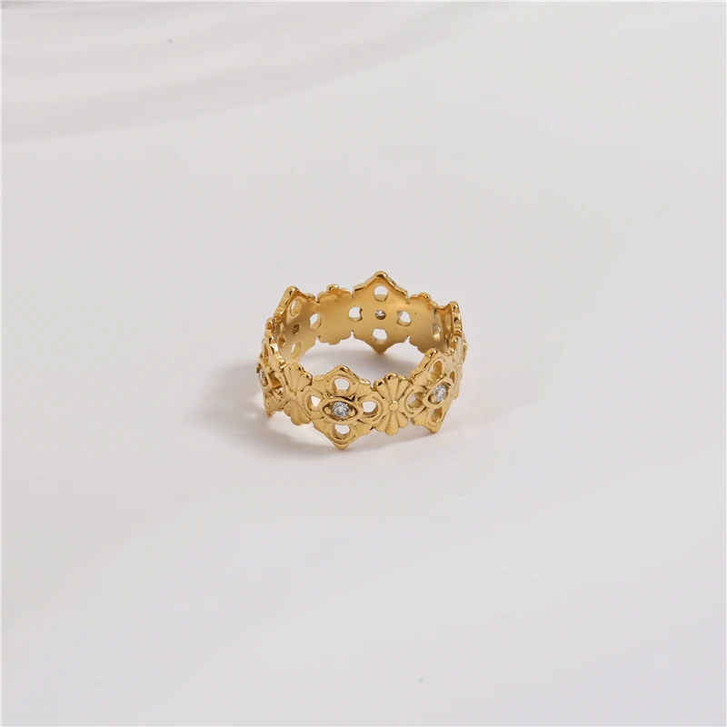 High End 18K PVD Gold Plated Vintage Hollowout Flower Finger Rings for Women Design Jewelry