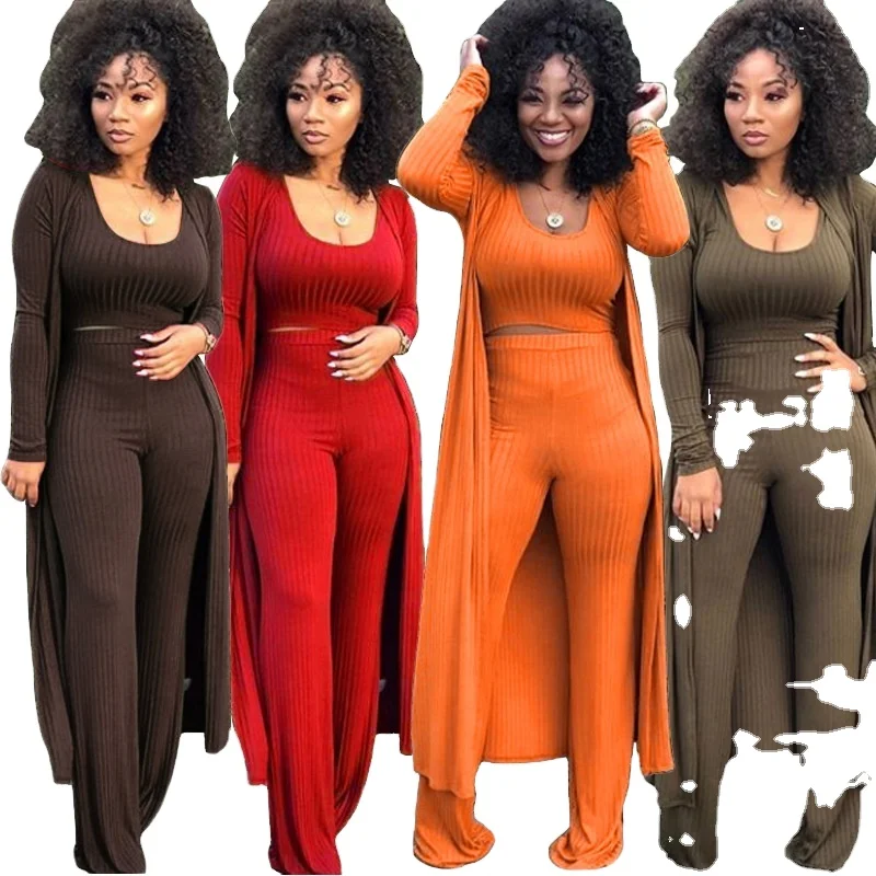 

2020 New Design Wholesale Knitting Three-Piece Suit Casual Women Clothing Plus Size Women Set For Fall, 4 colors