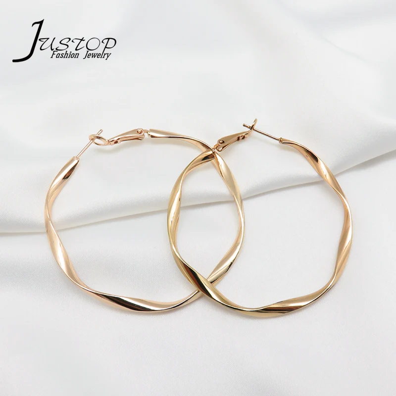 

Fashion jewelry gold plated 50mm punk style twisted hoop earrings, As picture