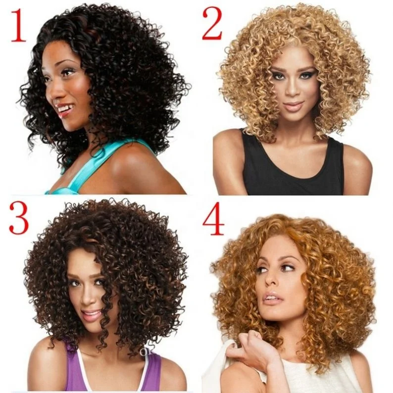 

Hot Sale Black Curly Wig Headgear Synthetic Wigs Fashion Wigs For Ladies, Pics