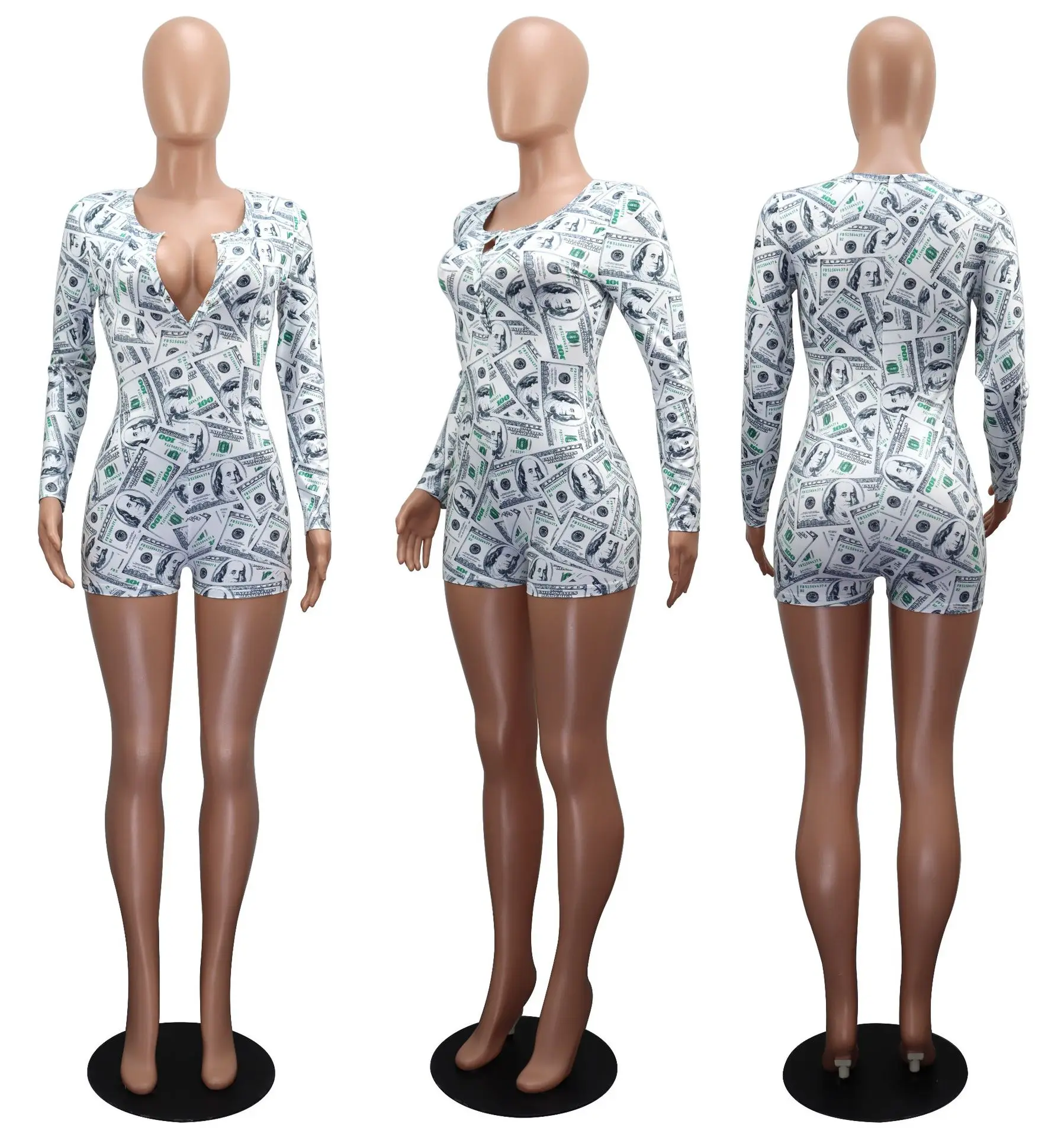 

Sexy V-neck digital print home onesie women's sleepwear, Picture shows