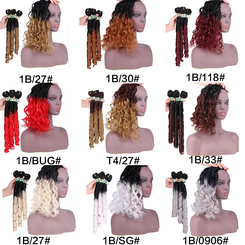 

AIFANLIDE Spring Curly Ombre High Quality High Temperature Fiber Heat Safe Synthetic Hairs Hair Bundles Weave Hair Extensions, Ombre color