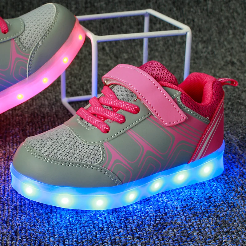 

Fashion High Quality Led Kids Sneakers With Lights Children's Knitted Casual Flat Shoes