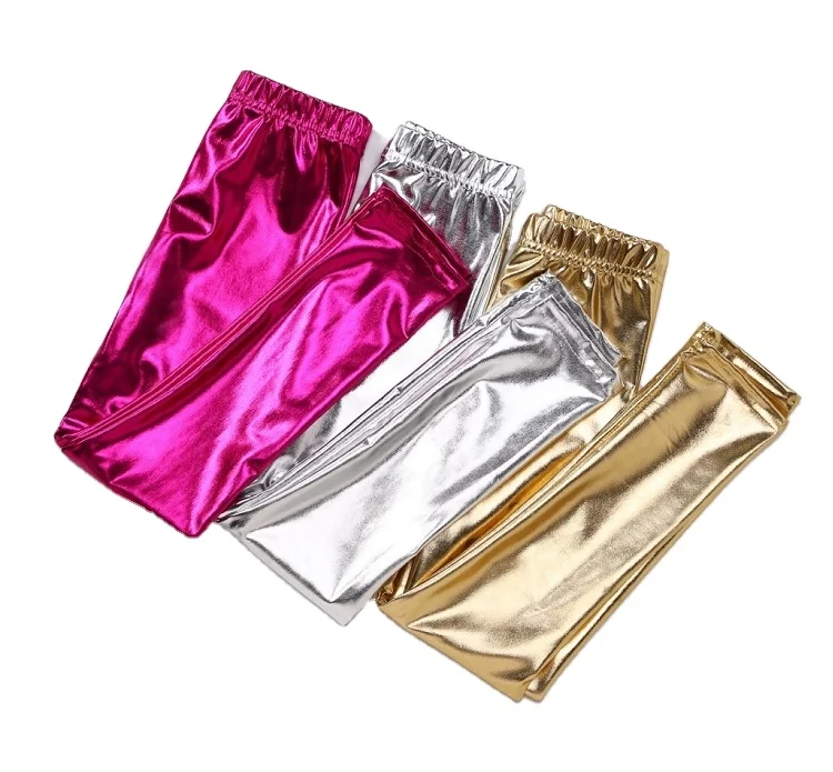 

M1712 Reflective Texture Tight Girls Trousers Golden Pants kids leggings