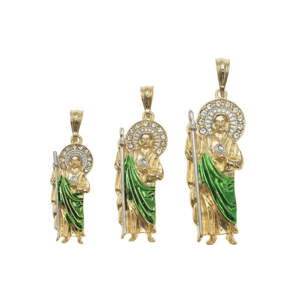 

Freehand sketching green St Saint 14k gold religious pendant st jude charm