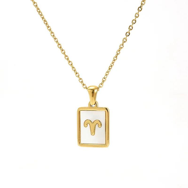

Fashion18K Gold Plated Stainless Steel Geometric Square Horoscope Tarot Card Women Charm 12 Zodiac Sign Pendant Necklace