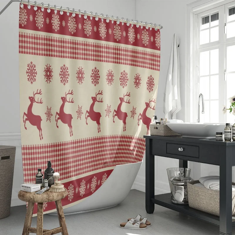 

Customizable Christmas Shower Curtain Polyester Cortinas De Bano With Pockets, Picture