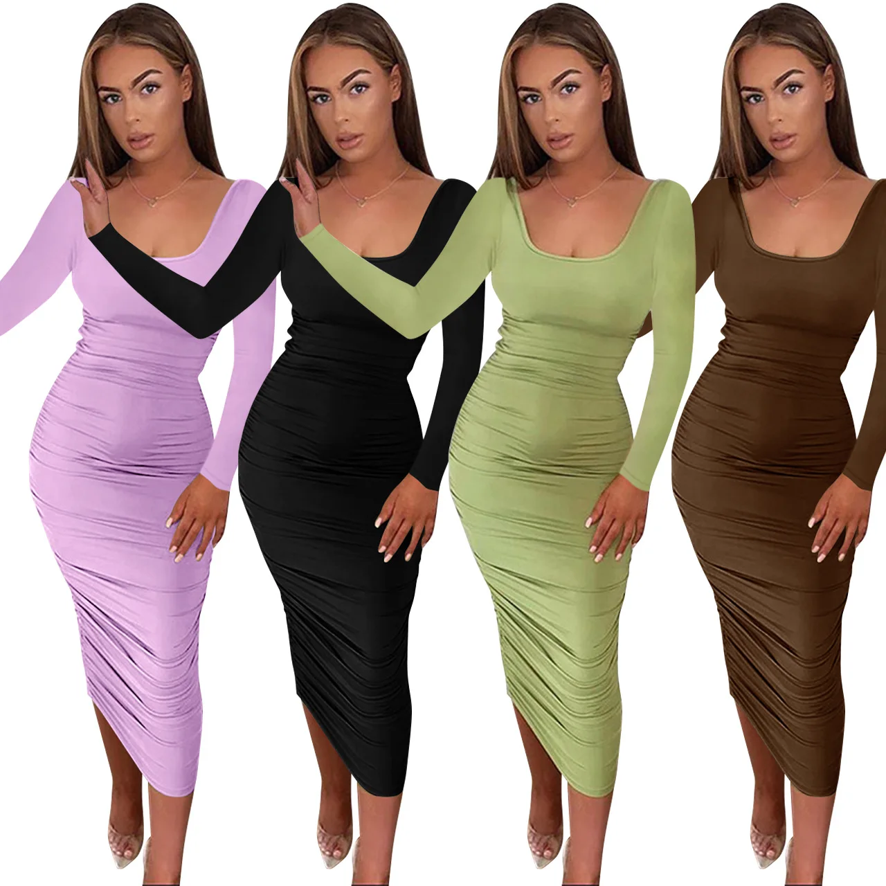 

Spring Lady Club Casual pleated dress dress long Sleeves parties Women Bodycon sexy Dresses, Customized color