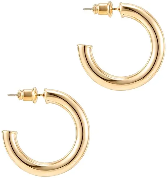

Titanium Steel Geometric Ladies 14K Gold Colored Lightweight Chunky Open Hoops Earrings For Women, Picture