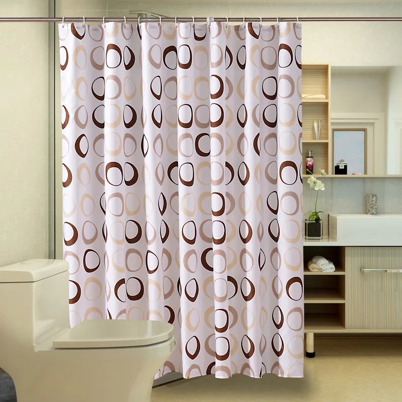 

High Quality Household Thickened Waterproof Coffee Circle Printing Metal Grommet Polymer Polyester Shower Curtain, Customized color