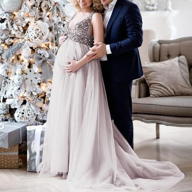 

2020 V-neck maternity photography gown maternity gown photography maternity dresses long for women, White