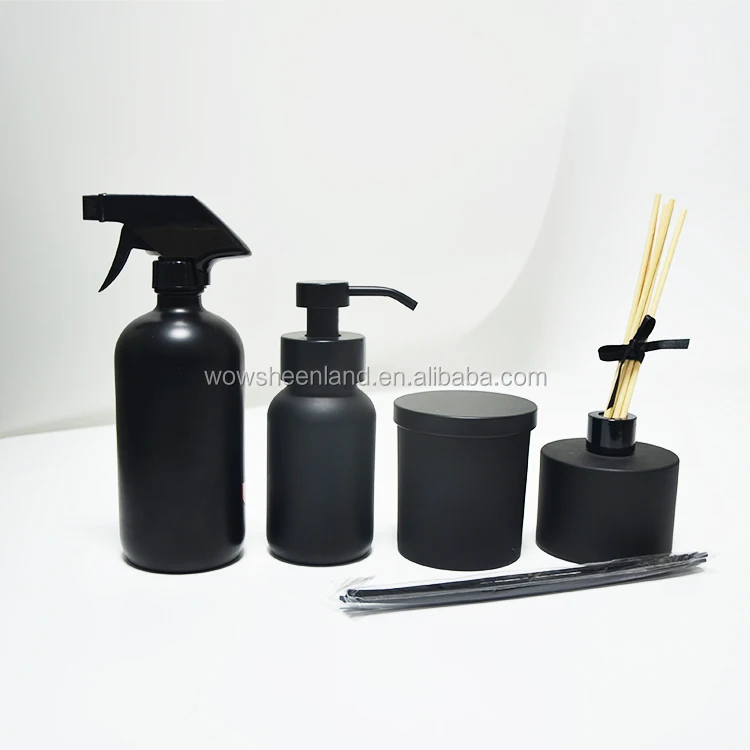 Sheenland Matte Black Glass Candle Container With Lid 300 ml Glass Jar For Candle Making From Xuzhou