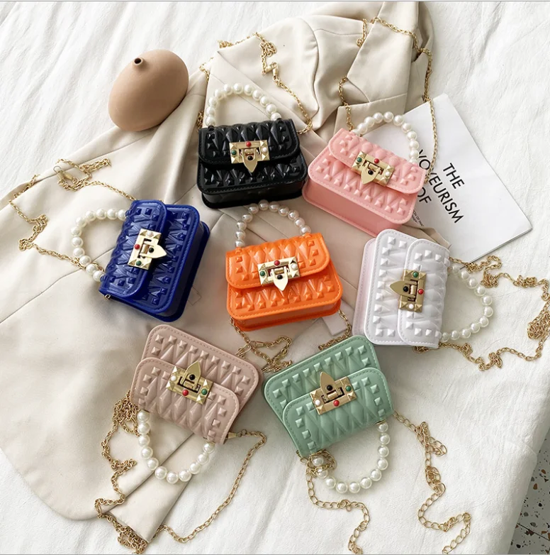 

Spring Summer Bags Candy Cross body Women Handbag kids jelly bag mini for girls pearl handle 2021 Purse, Different colors