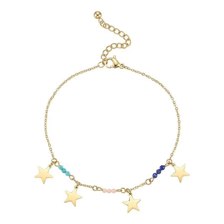 

Latest High Quality 14K Gold Plated Stainless Steel Jewelry Five-pointed Star Charm Anklet A215003