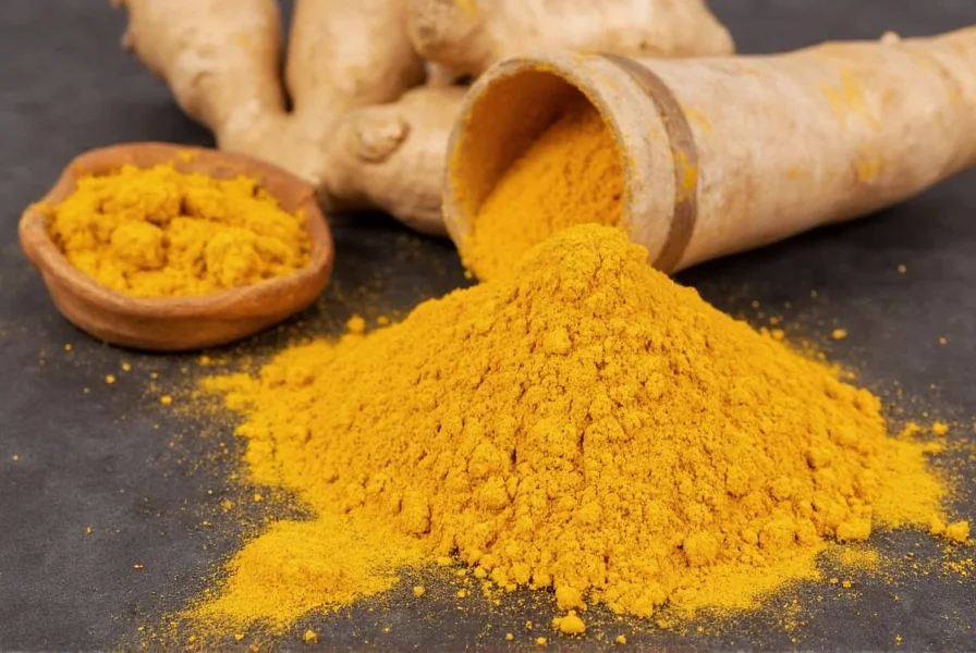 Ginger and turmeric powder in glass jars with measuring spoons