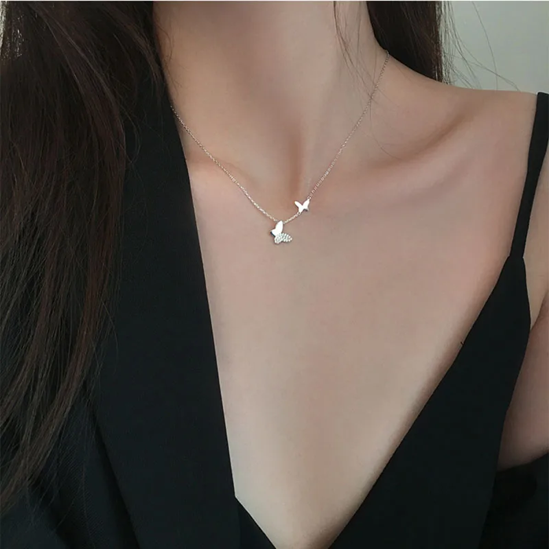

Fashion Silver Jewelry Women Butterfly Necklace For Women Necklaces Zircon Trendy Gold Plated Multi Layer Charm Jewelry, Gold/silver
