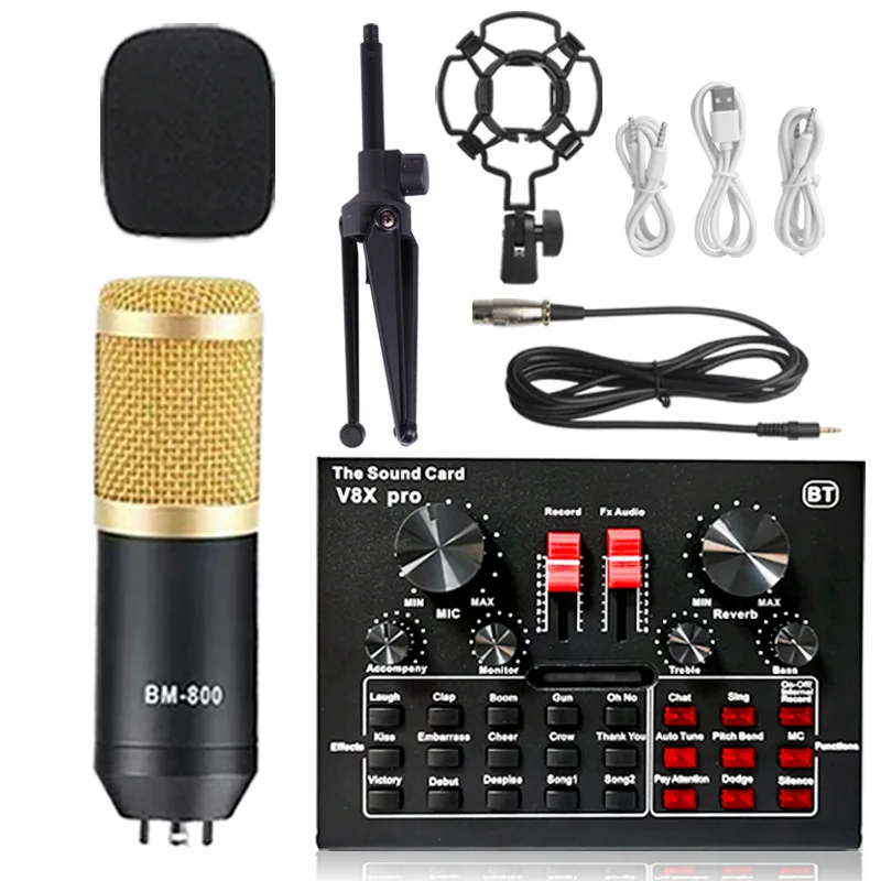

Studio Recording Equipment bm800 Condenser Microphone with Shock Mount Arm Scissor Stand Filter With sound card