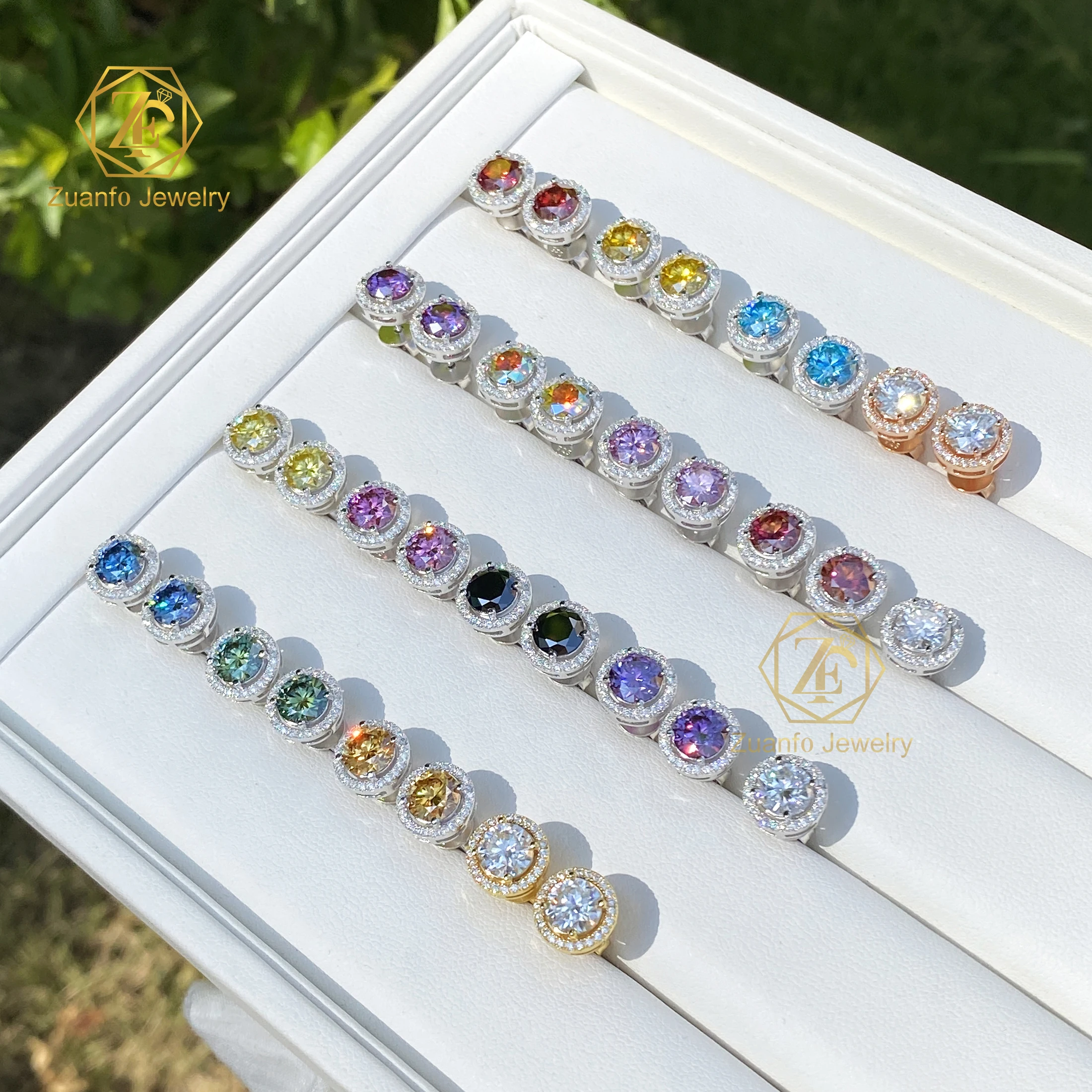Multicolored Moissanite Halo Earrings Pass Diamond 6.5mm GRA Diamond 925S White Silver Earrings Fine Women Earring for Gift