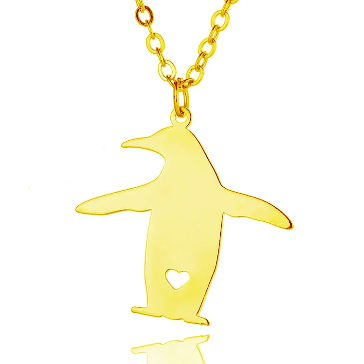 

Souvenir Hollow Heart Animal Stainless Steel Gold Plated Penguin Pendant Jewelry Necklace, Gold,silver