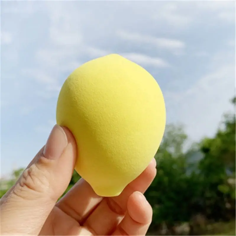 

Wholesale Best Selling Soft Facial Foundation Makeup Sponge Lemon Shaped Powder Puff with Box, Yellow