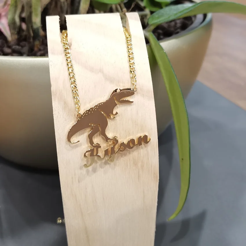 

Cuban Chain Animal Pendant Necklace Women Custom Name Necklace Dinosaur Stainless Steel Necklace