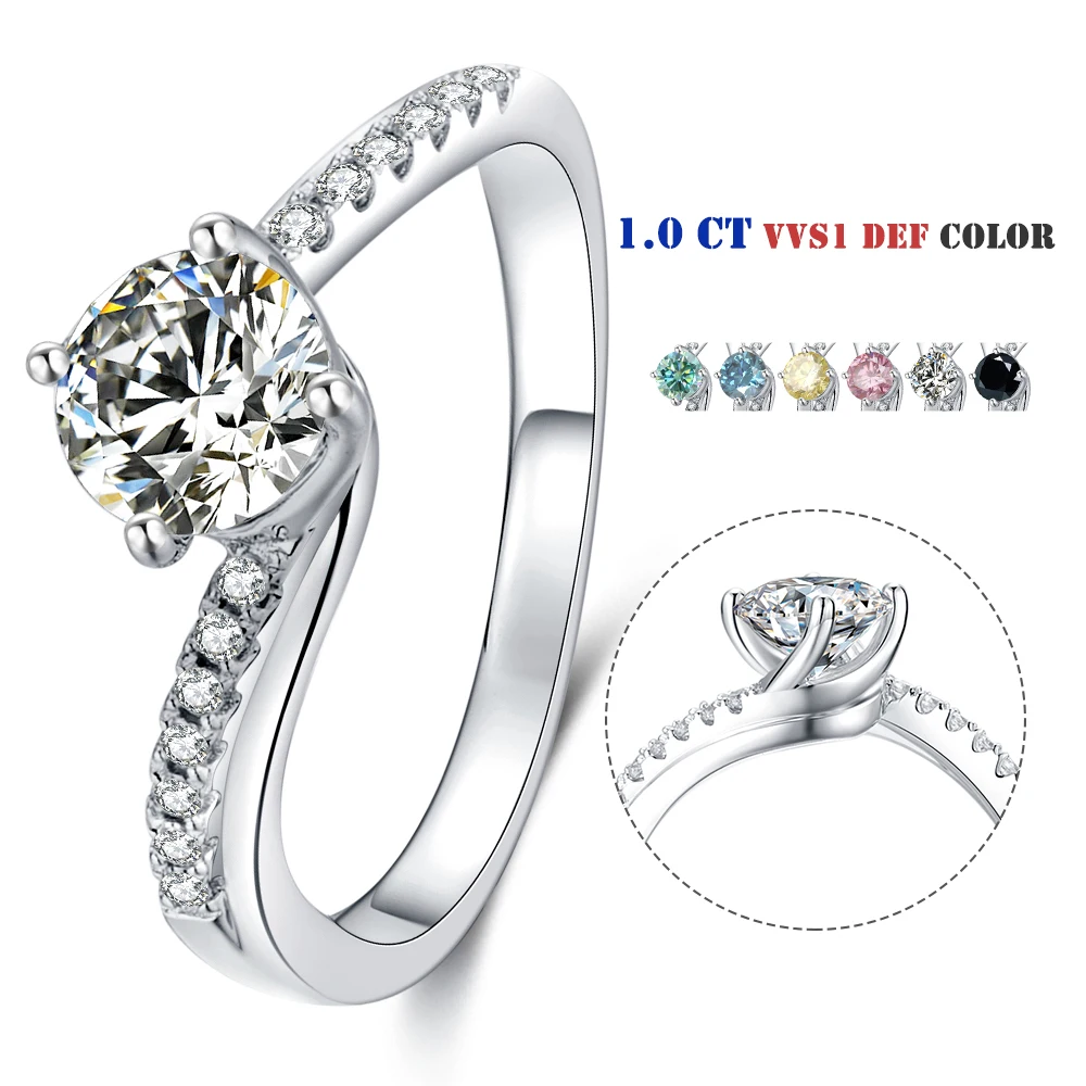 Abiding Women Ring 1 Carat Silver 925 Jewelry Moissanite 6.5mm Diamond Engagement Rings Jewelry