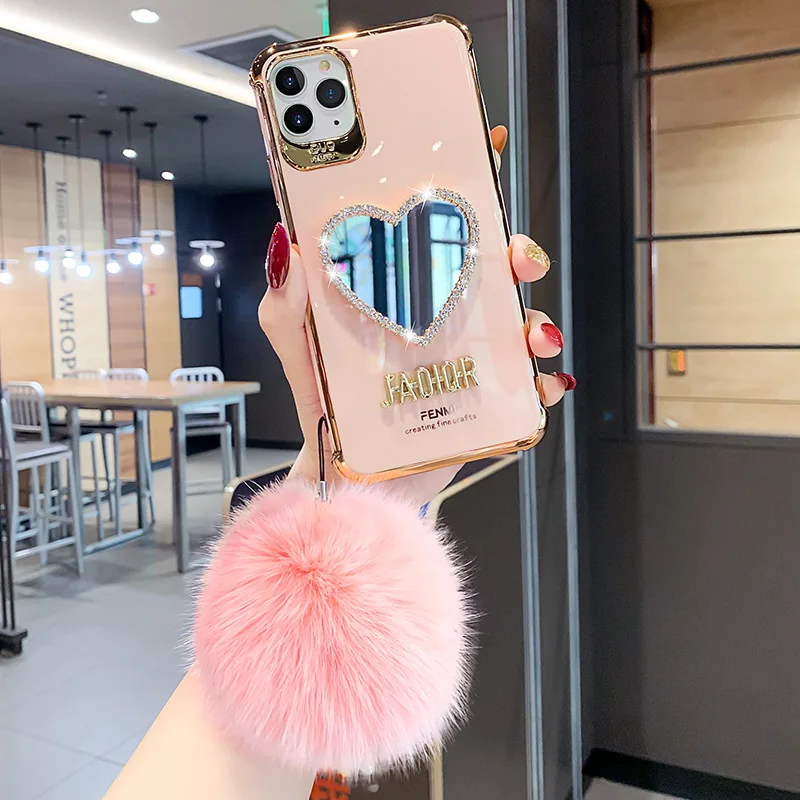 

New Luxury bling heart shape Soft Silicone Makeup mirror phone case For iPhone XR XS Max 7P 8P