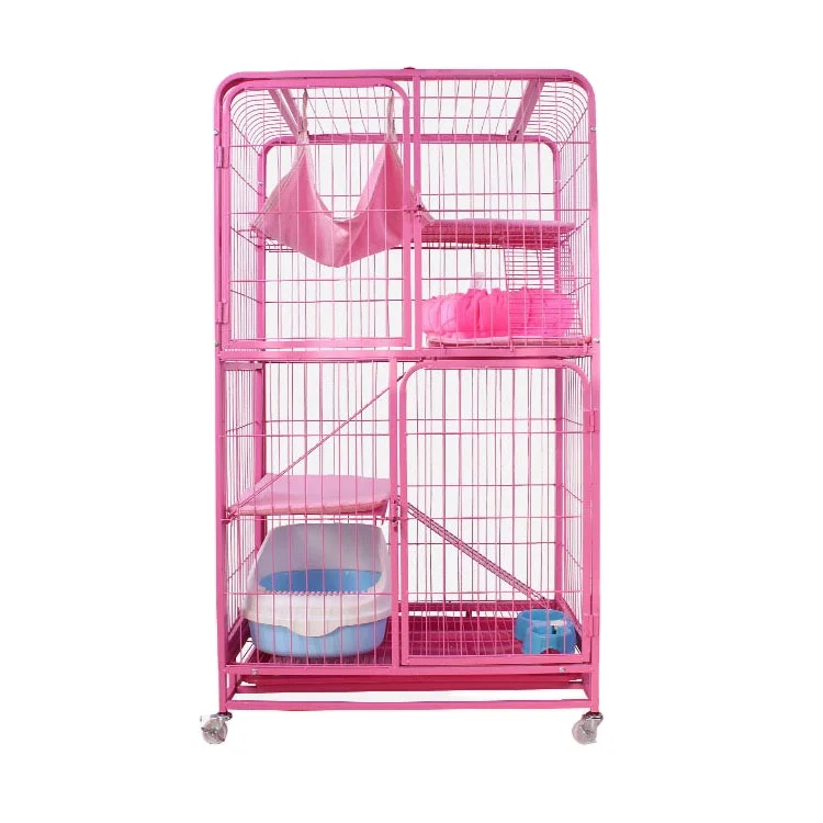 

Factory Direct Selling Cat Cage Cat Villa Galvanized Square Tube Metal Large Heavy Pet Cage House For Cats With Bottom Tray, As picture