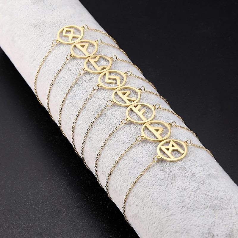 

Bracelet Gold Plated 18k Divination Talisman Runes For Bracelet Amulet Magic Jewelry Chain Men Stainless Steel Charm Bracelet