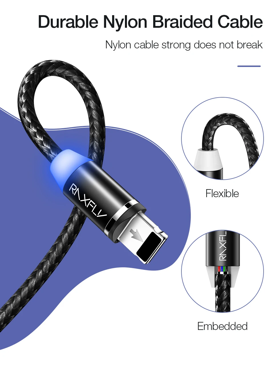 Free Shipping RAXFLY Amazon Best Seller 360 Rotation Led 3 in 1 Magnetic Usb Charging Cable Micro Type C Cable For Mobile Phone - ANKUX.COM