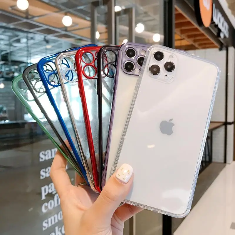 

Electroplating Bumper Transparent Phone Case For iPhone 12 11Pro Max XR XS Max 7 8 Plus SE 2020 Soft TPU Shockproof Back Fudas