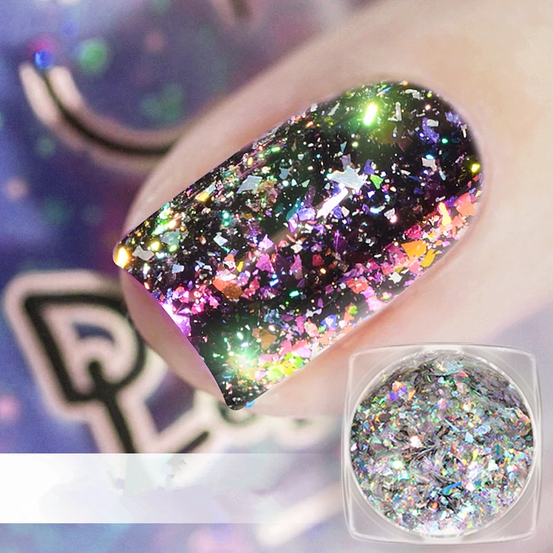 

Misscheering Aurora Holographic Chameleon Nail Powder Flakes Dazzling Nail Glitters Decorations, 3 colors