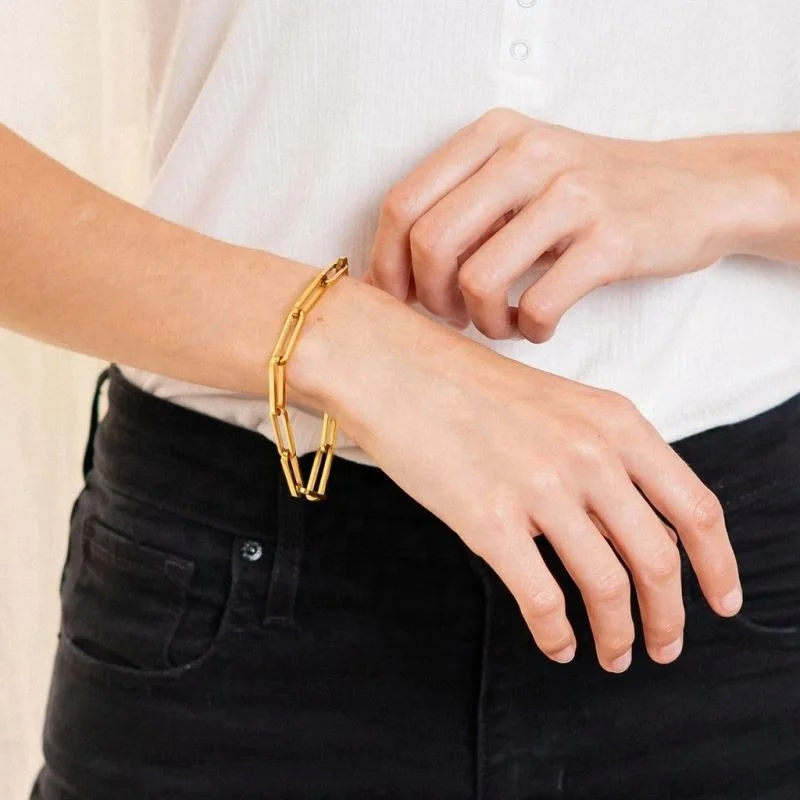 

tarnish free Cuban Link Stainless Steel 18K Gold Chain Retro Bracelet